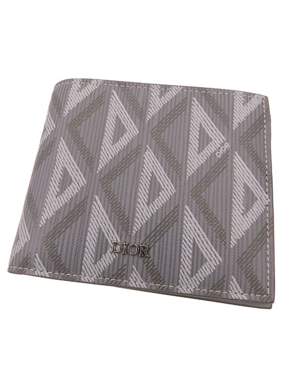 Dior CD Diamond Gray Leather Compact Wallet Bifold Billfold